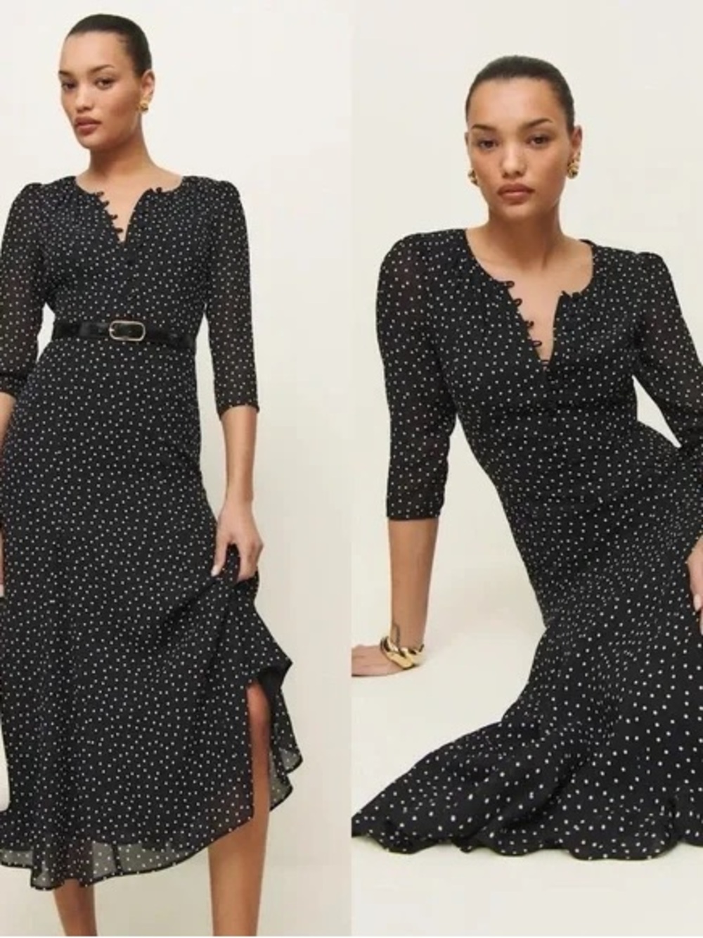 Reformation Black Polka Dot Midi Dress